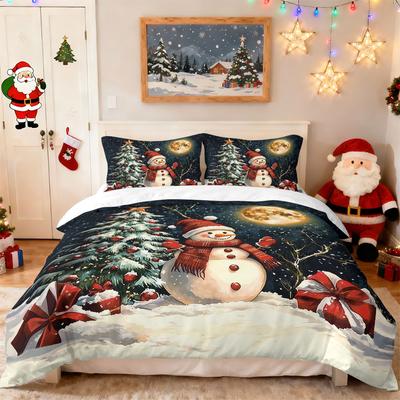 Ensemble de couette 3 pièces Noël bonhomme de neige renne impression rouge sans noyau multi-tailles literie de chambre décoration de vacances doux lavable en machine