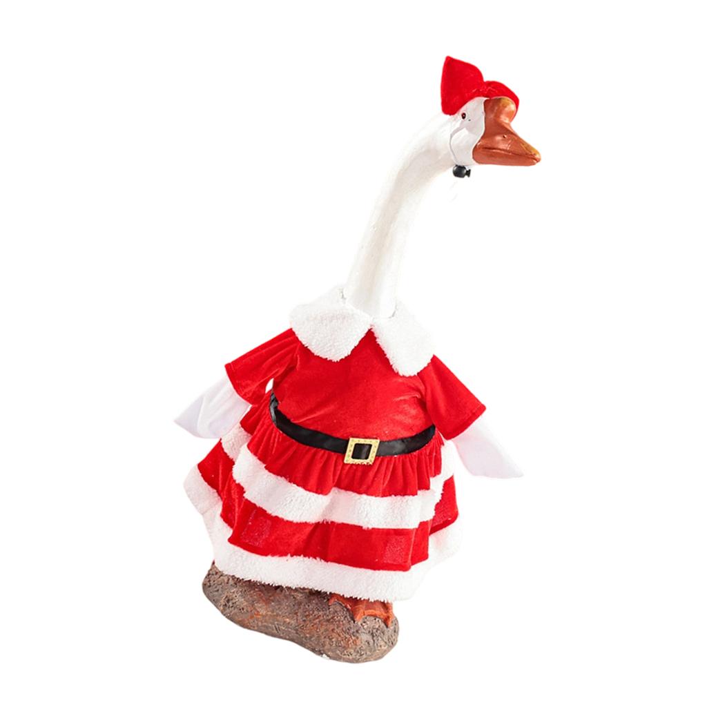 Christmas Velvet Dress Outfit For 23In Porch Goose Statue Decoration With Bow Garden Lawn Decor