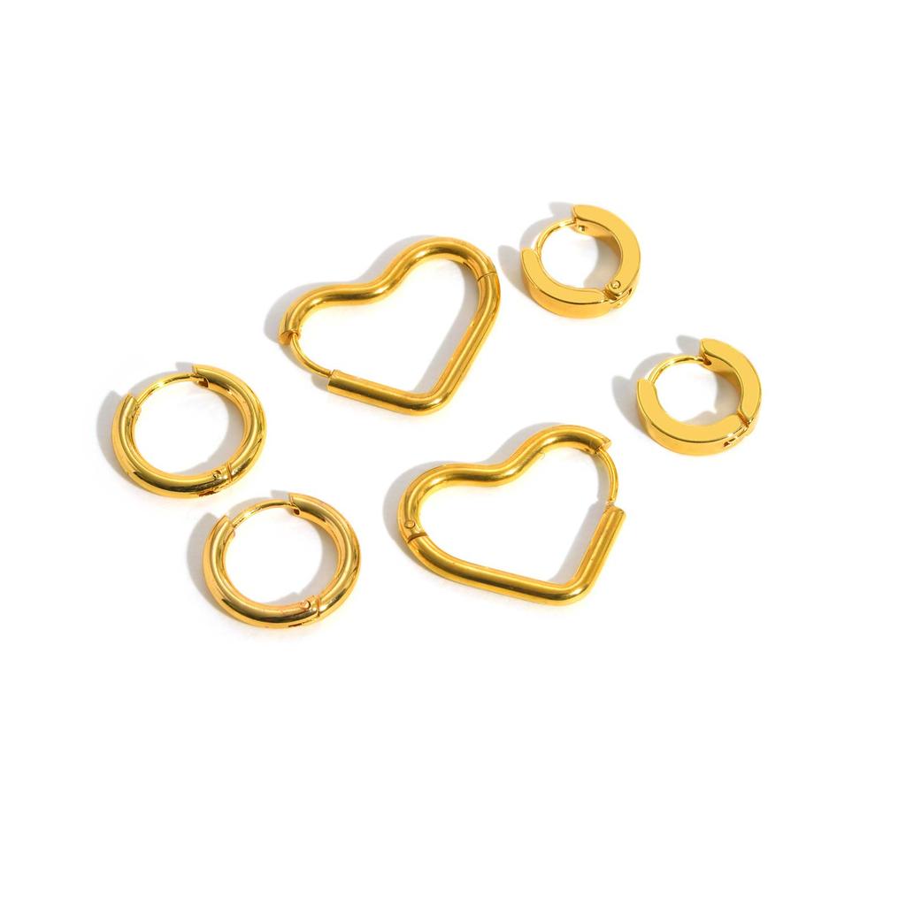 3 Pcs Geometric Heart Hoop Earrings for Women, Stainless Steel Gold Plated Irregular Circle Earrings, Minimalist Luxury Jewelry
