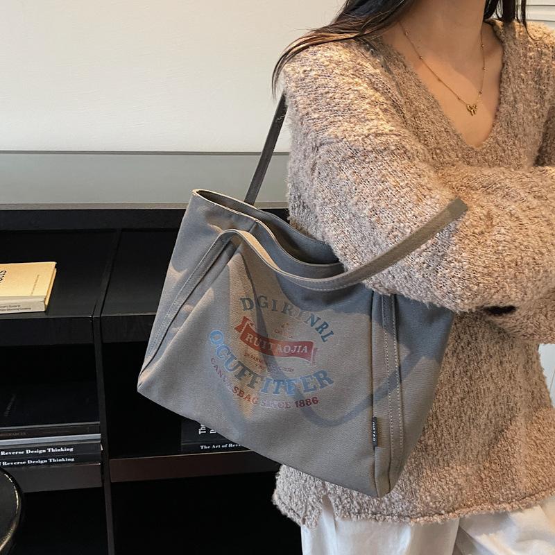 2025 New Autumn Shopping Bag Large Capacity Canvas Bag Casual Portable Shoulder Women's Bag Simple Tote Bag Women's