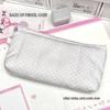 Pink Pattern Pen Case with Flap Cover, Multi Section Pencil Bag for School Supplies, Polyester Study Gear Bag for Students and Daily Table Storage