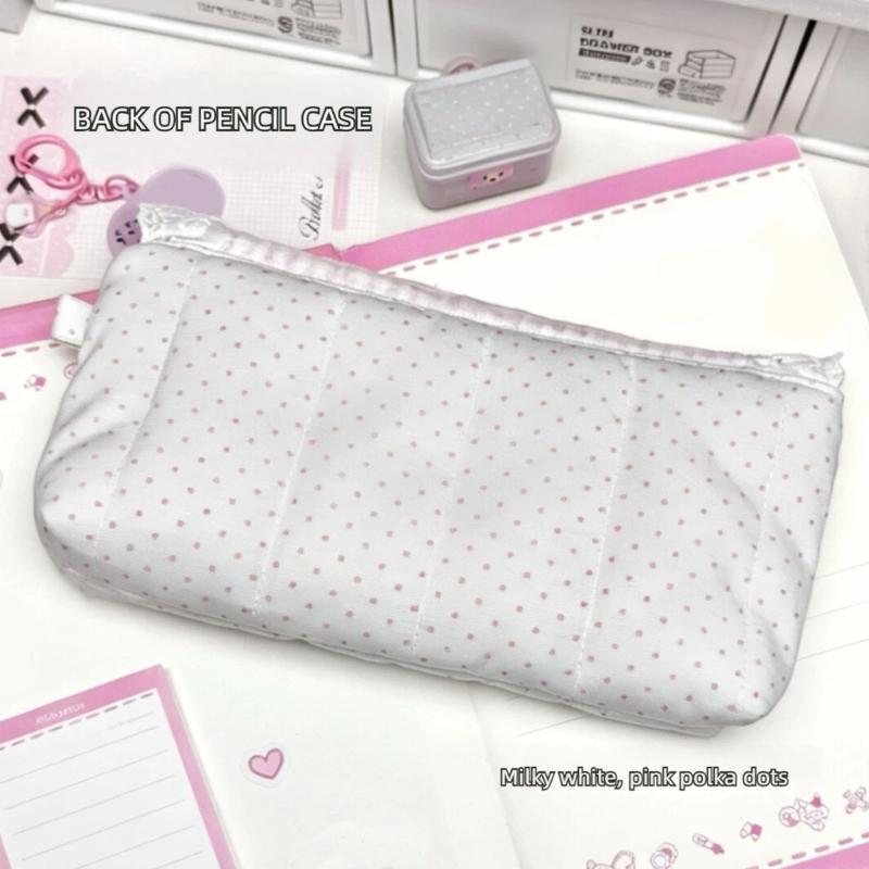 Pink Pattern Pen Case with Flap Cover, Multi Section Pencil Bag for School Supplies, Polyester Study Gear Bag for Students and Daily Table Storage