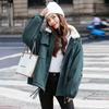 Autumn Winter Versatile Lamb Wool Fleece Lined Thickened Contrast Color Panel Cargo Jacket Women's Thickened Jacket