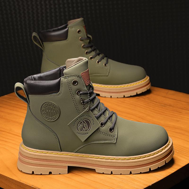 

Модные мужские ботинки Martin желтого цвета с высоким берцем — нескользящие, с хлопковой подкладкой для осени и зимы. 43