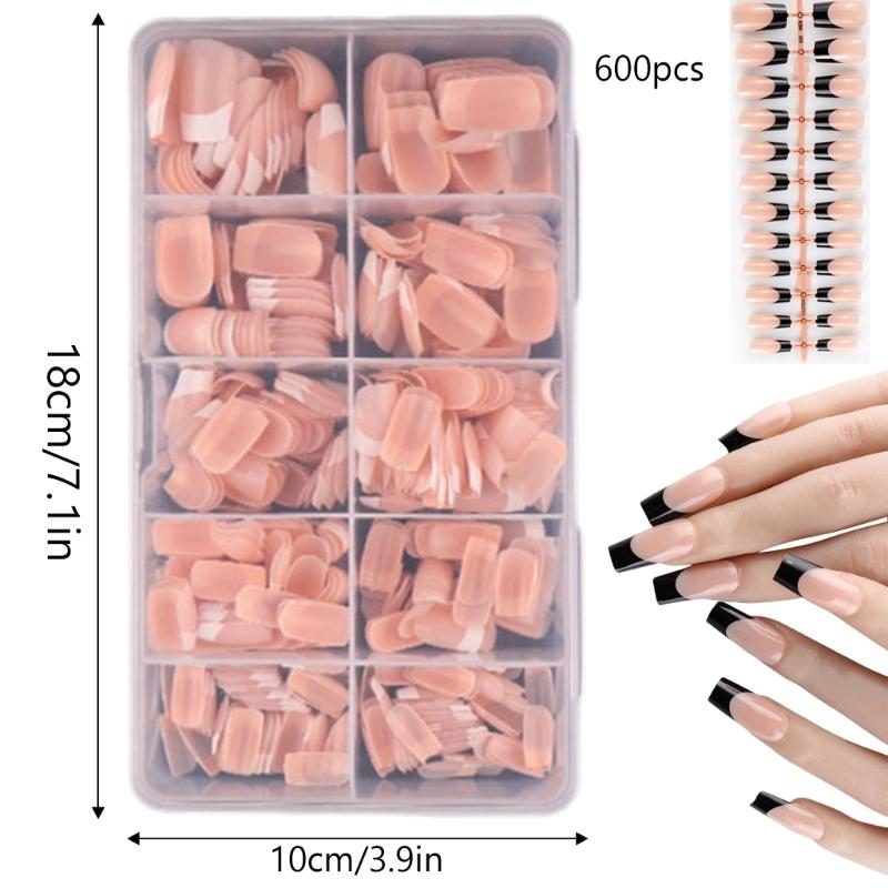 600x/Box French Tip False Nails Press On Nail Almond False Nails Full Cover Stick On Nail  Ballerinas Artificial Nails