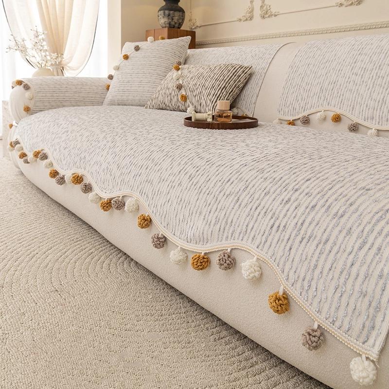 Cream Sofa Cover Universal Four Seasons Cat Scratch Resistant Non Slip Sofa Protector Decorative Couch Throw Blanket