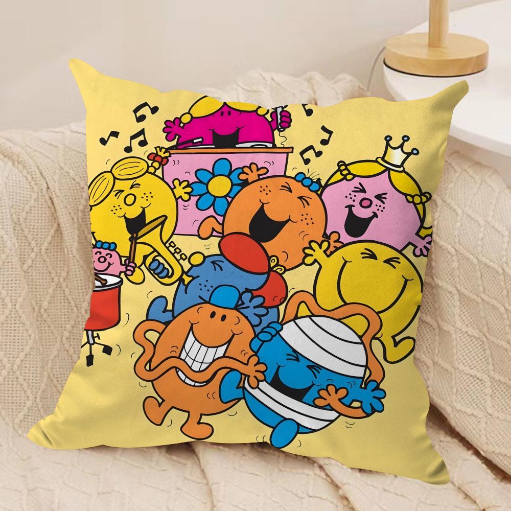 Mr Men and LLittle Miss Cushion Cover Soft Plush Fabric DoubleSided Printed Sofa Cushion Cover for All Seasons Home DecorGift
