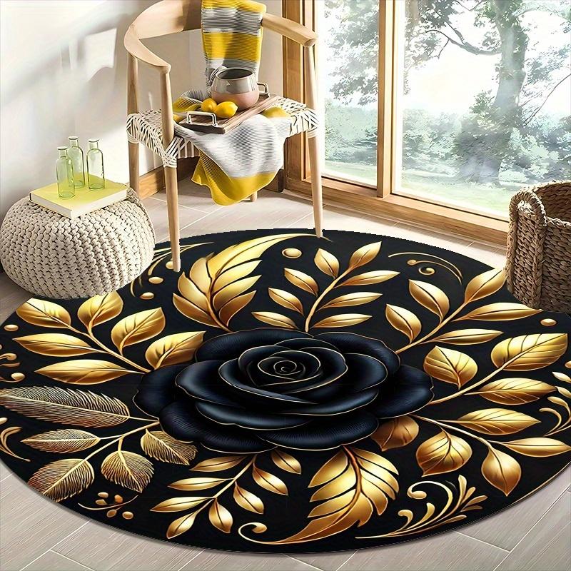 Beautiful Golden Leaves Flannel-printed Round Floor Mats Are Slip-resistant Suitable Living Room Bedroom Terrace Garden Carpets