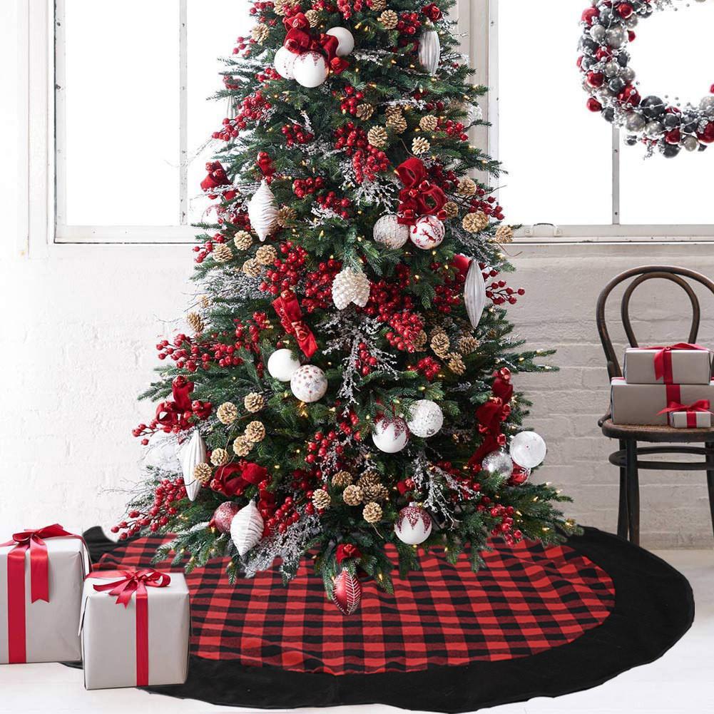 Premium Red And Black Buffalo Check Velvet Christmas Tree Skirt Ideal For Holiday Settings
