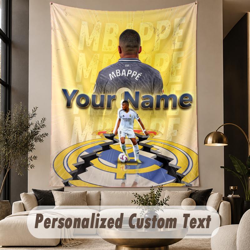 Custom Text Tapestry Kylian Mbappe Print Wall Tapestry Indoor Living Room Wall Decor