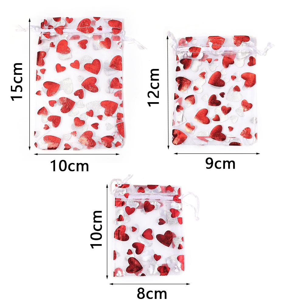 10 Stück/Los 9x12cm Rote Herz Organza Beutel Geschenk Schmuck Verpackung Aufbewahrungsbeutel Für Hochzeit Weihnachten Süßigkeiten Geschenk Kordelzug Beutel