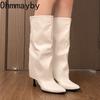 Winter Street Pointed Toe Women Knee High top Thin Heels Female Sexy Splicing Party Long Booties De Muje