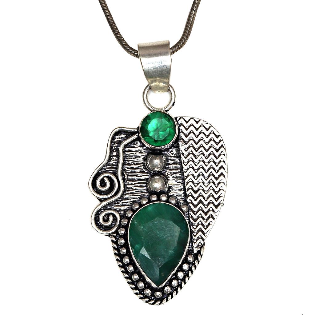Malachite Emerald Gemstone Mother's Day Silver Jewelry Pendant 2.25"