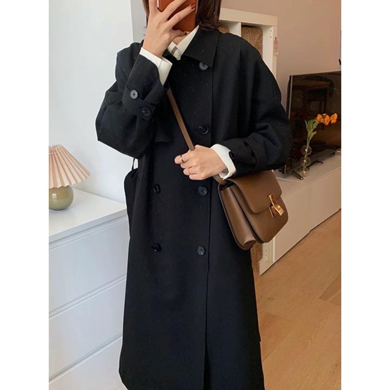 

Ветровка цвета хаки в корейском стиле для женщин, весна и осень, новое британское пальто средней длины L