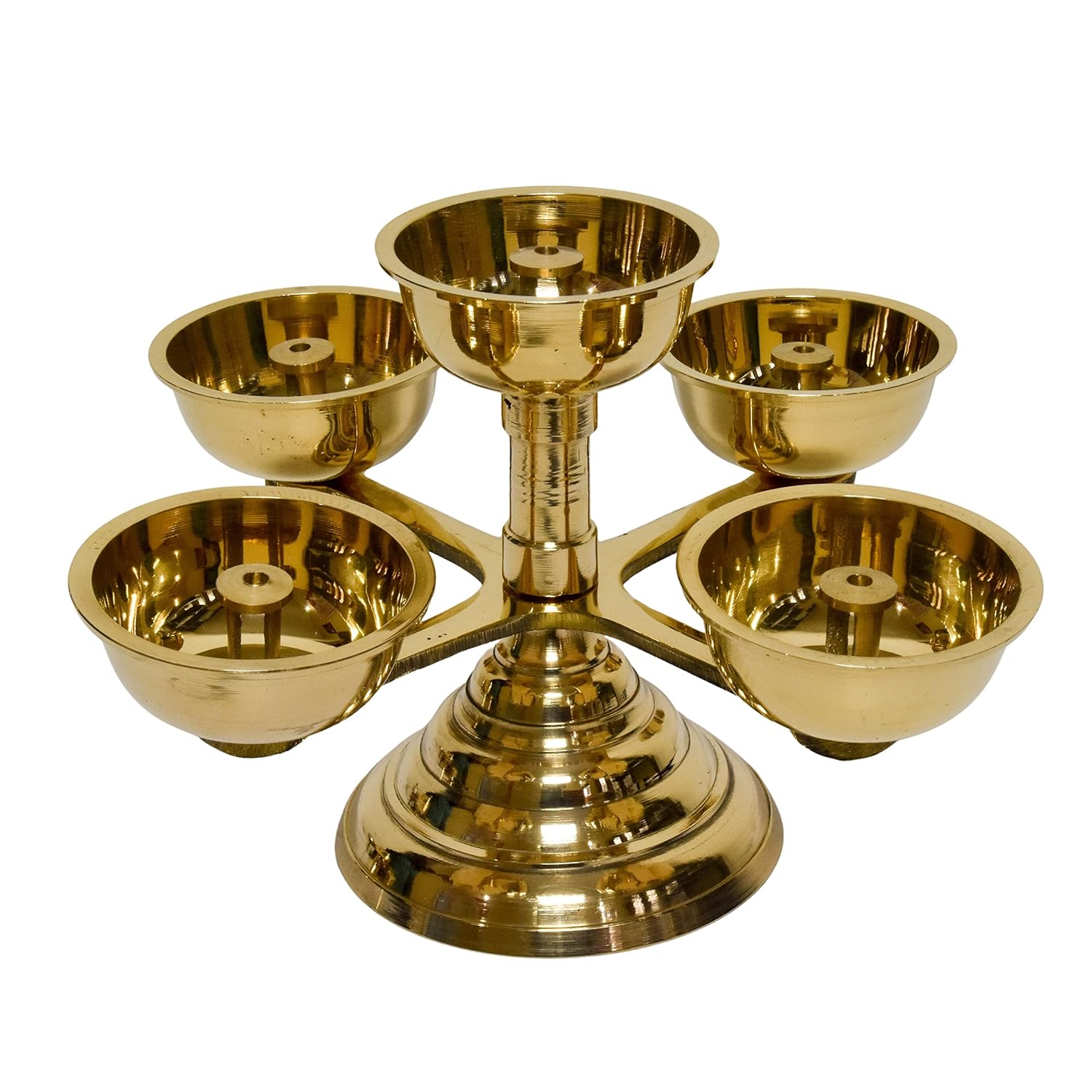 Pure Brass 5-Faced Panch-Deep Bhadradeepam, Akhand Jyothi Diya Idol - 1.75 Inch
