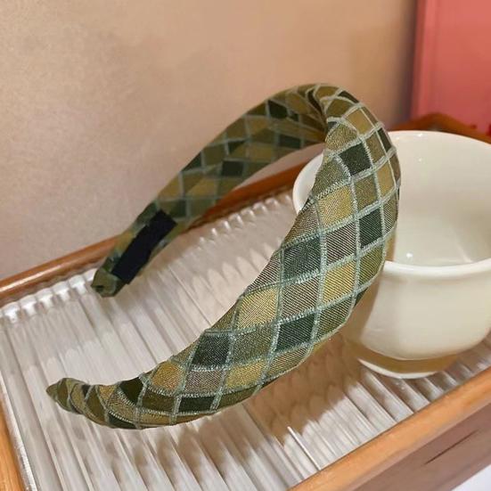 Women Headband Retro Plaid Pattern Thick Sponge Filling Soft Fabric Hair Hoop Fluffy Hairstyle Hair Accessory
