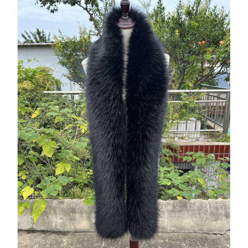 

Модный и универсальный шарф из искусственного меха лисы Длинный шарф из искусственного меха енота Теплый меховой шарф Зимний женский шарф чёрный