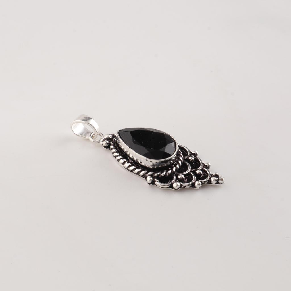 Black Onyx Gemstone 925 Sterling Silver Handcrafted Pendant 1.5" For Anniversary Gift PP-70-20