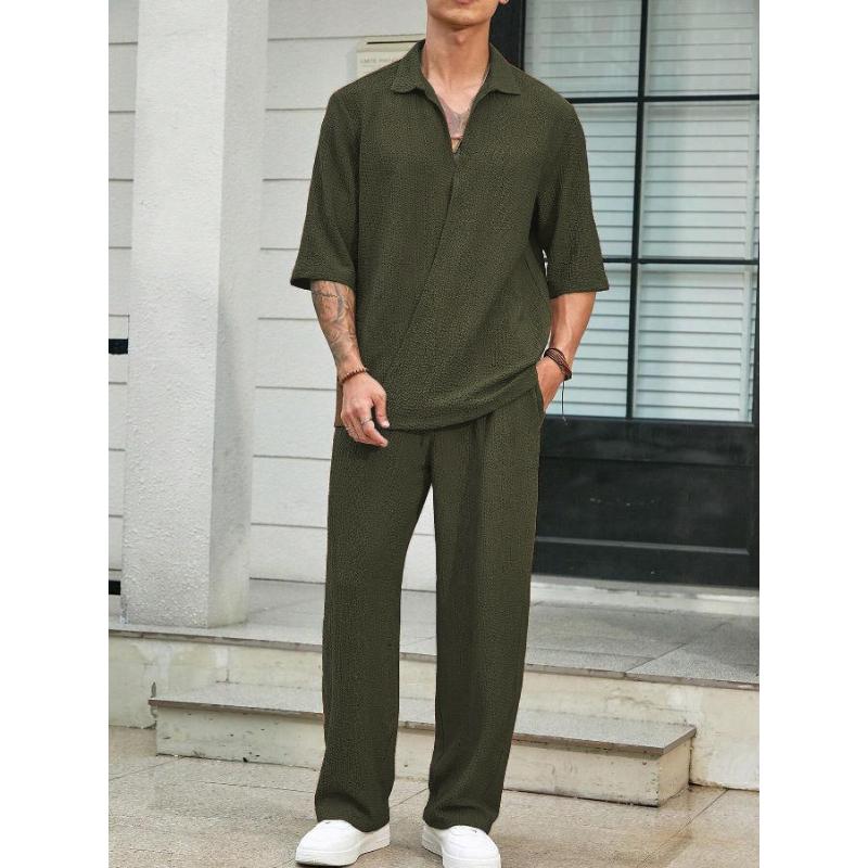 Set casual da uomo due pezzi Estate Rilassato Comodo Collo a revers Mezza manica Abito Pantalone