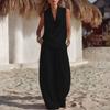 Women's Two Piece Set Sleeveless Collar Top and Wide Leg Pants Casual Loose Fit Outfit Suitable for Daily Wear and Relaxed Occasions
