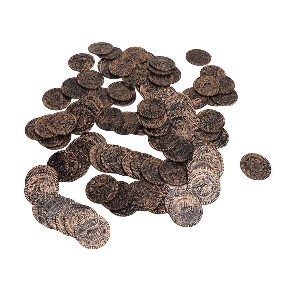 100PCS Treasure Coins Set High Simulation Detailed Pretend Plastic Toy Prop Coins for Board Games Party Decorations