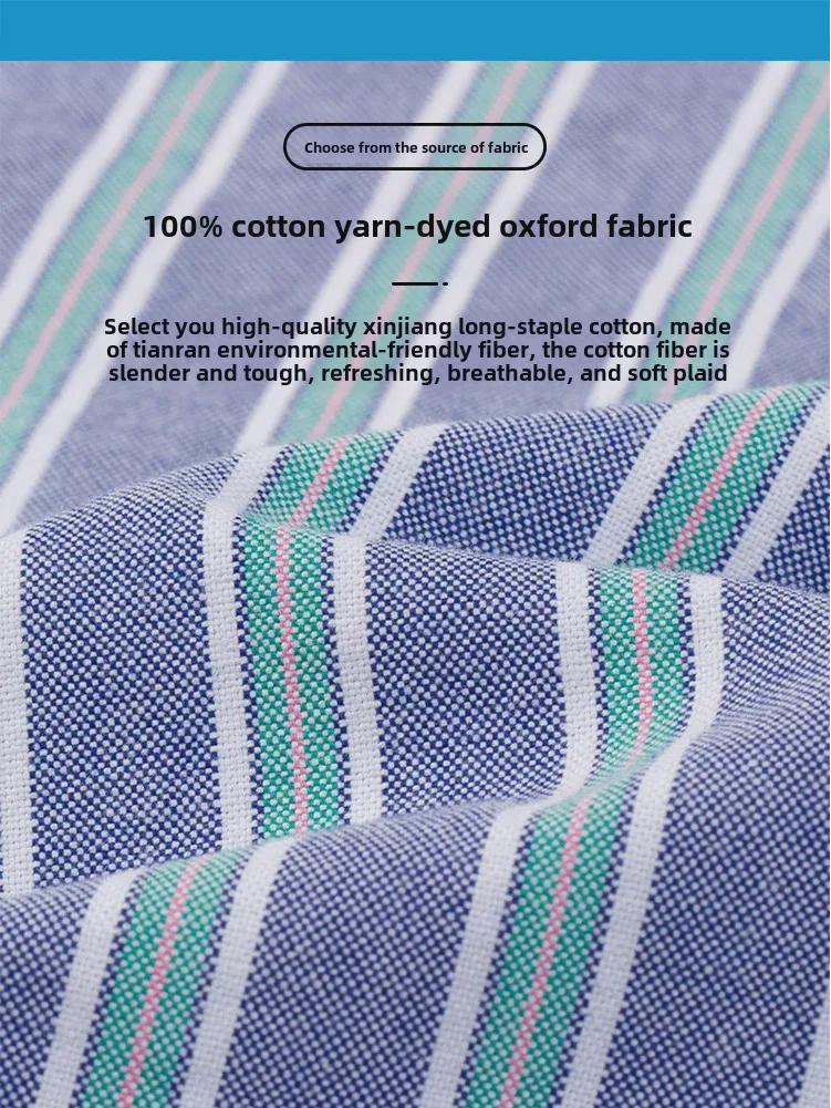 Herr Långärmad Randig Oxford Bomullsskjorta - Casual Vår Affärsklädsel