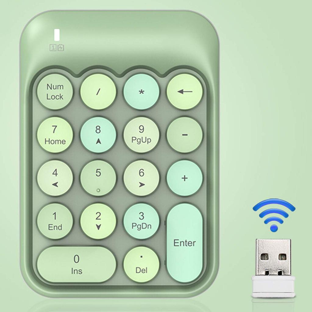 Wireless 2.4G Numeric Keypad with Backspace Key for One-Handed Use, Quiet Typing, and Long Life, Compatible with XP, Win7, Win8, Win10, and iOS