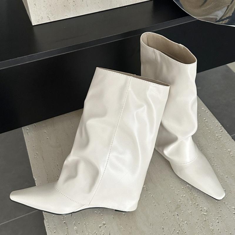 Fashion Autumn Winter Wedges Heels Pleated Pointed Toe Women Ankle Boots Banquet Prom Female Shoes Botas Mujer