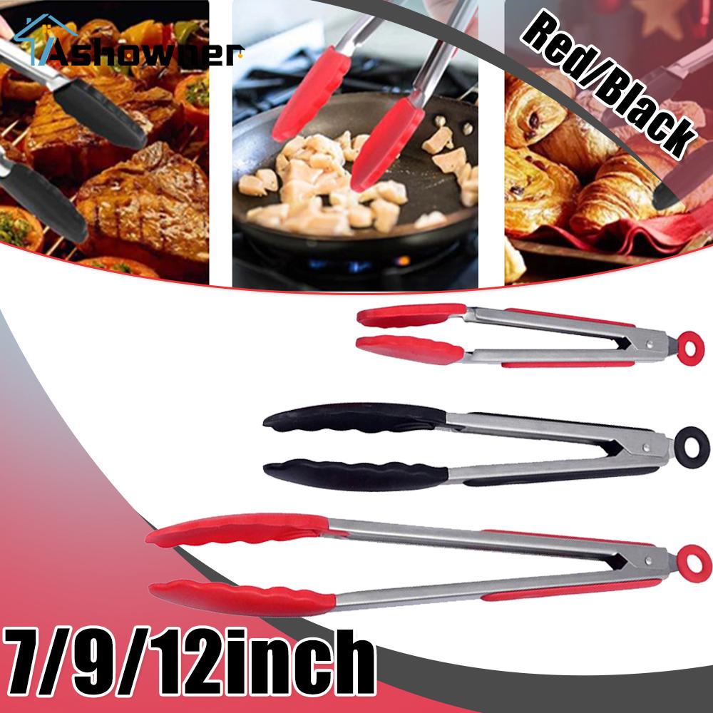 

Силиконовые щипцы для еды из нержавеющей стали, силиконовые нескользящие зажимы для приготовления пищи, зажимы для барбекю, салатов, кухонные принадлежности для гриля 7inch black