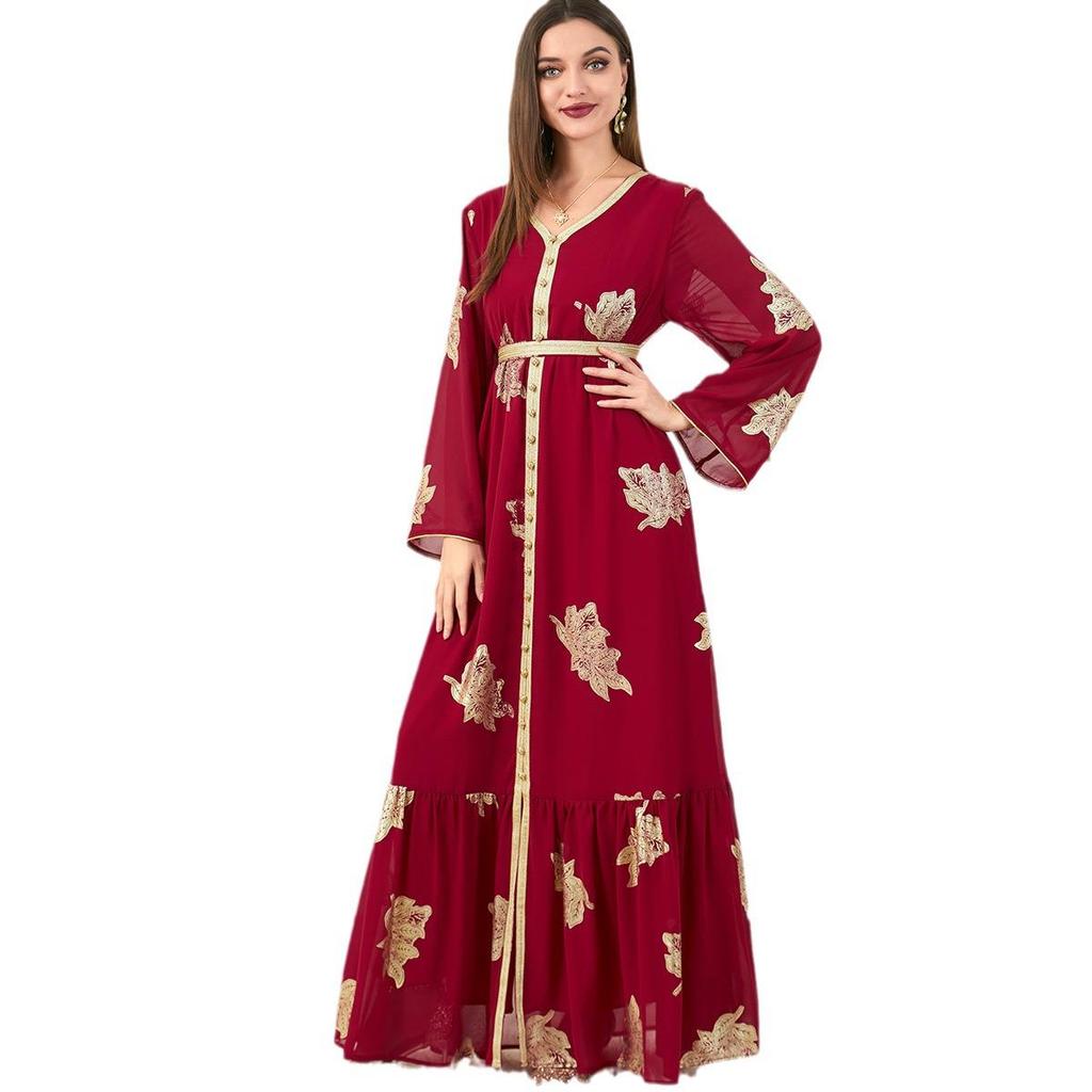 3203 Middle Eastern Women's Abaya with Hot Stamping - Four Seasons Fashion Dress