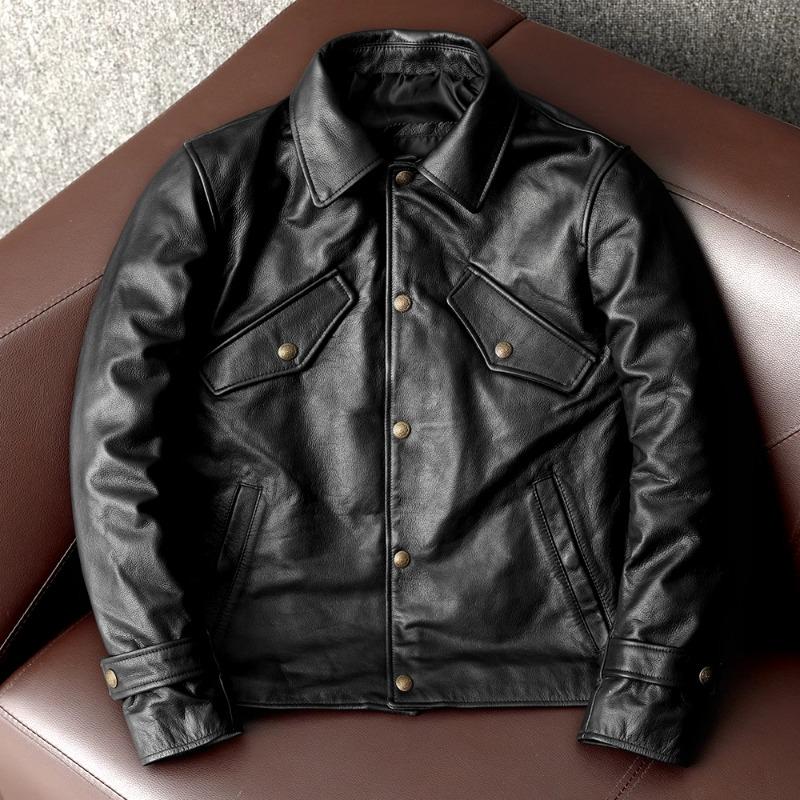 

Мужская стильная повседневная кожаная куртка в корейском стиле, из натуральной телячьей кожи высшего качества, короткое пальто S