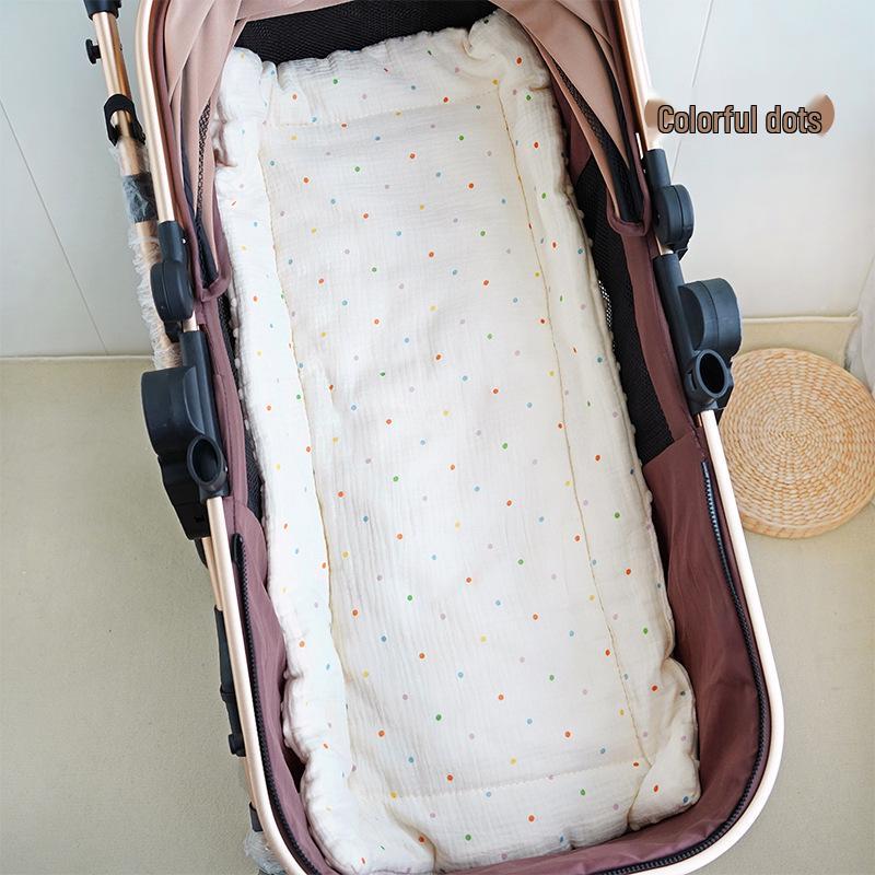 Reversible Quilted Baby Stroller Pad: Soft Crepe-Velvet, Double-Sided Cotton Cushion