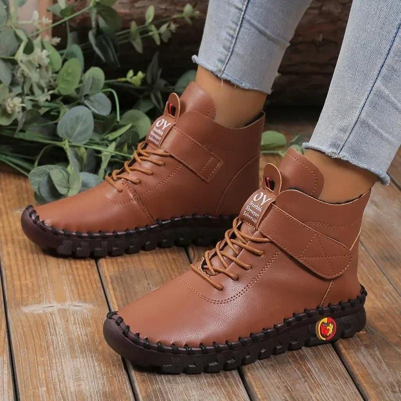Winter Ankle Boots Hand Sewing Thread Mom Cotton Shoes for Women 2025 New Waterproof Short Snow Boot Botas Mujer