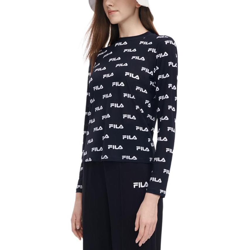 FILA All Over Print Pullover Long Sleeve T-Shirt Women tops Blue F11W329201FNV