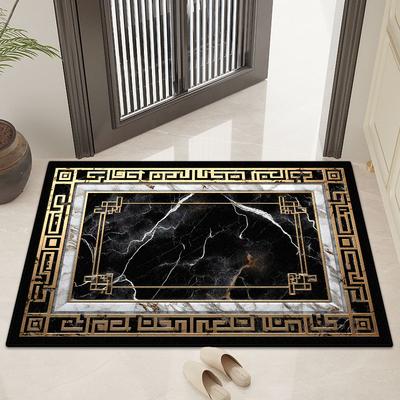Modern Marble Style Home Decor Luxury Large Carpet Living Room Golden Border Non-slip Dining Room Rug Washable Entrance Door Mat
