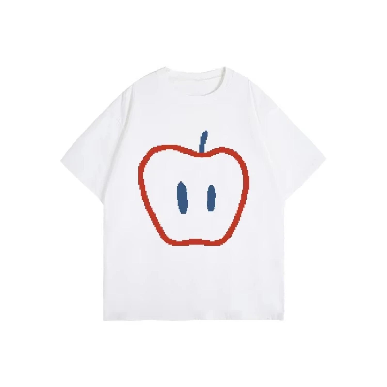 

2025 New Trendy Summer clothes Apple Printed Short-Sleeved T-Shirts Cartoon Couple High Quality Cotton Children s Clothing Tees XXXXXL білий