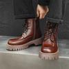 Martin Stiefel Herren High-Top Britischer Stil Retro Dicksohlige Erhöhende Medium-Top Stiefel Weichleder Herbst Workwear Stiefel 86689-J