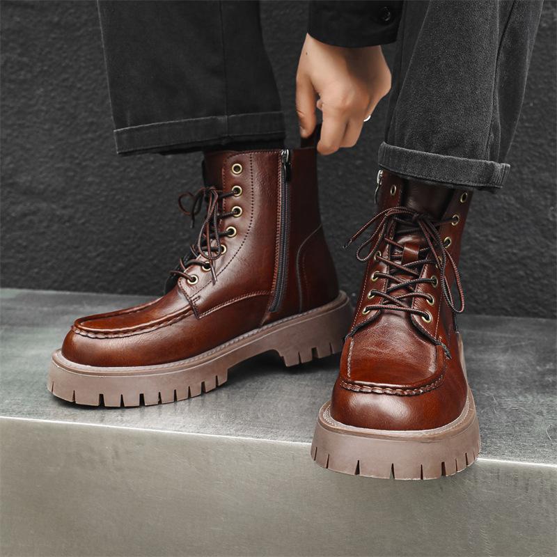 Martin Stiefel Herren High-Top Britischer Stil Retro Dicksohlige Erhöhende Medium-Top Stiefel Weichleder Herbst Workwear Stiefel 86689-J