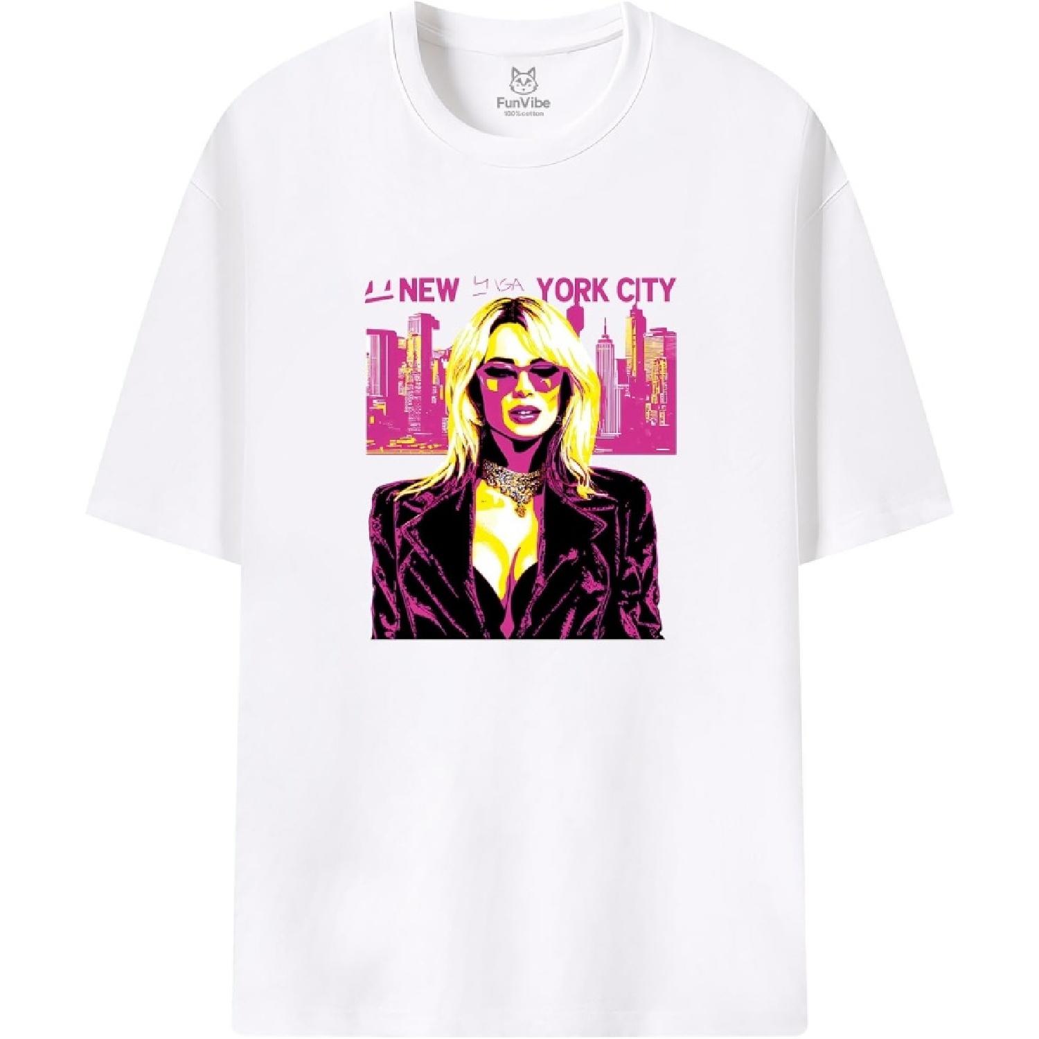 New York City Fashion Portrait Graphic Tee White S