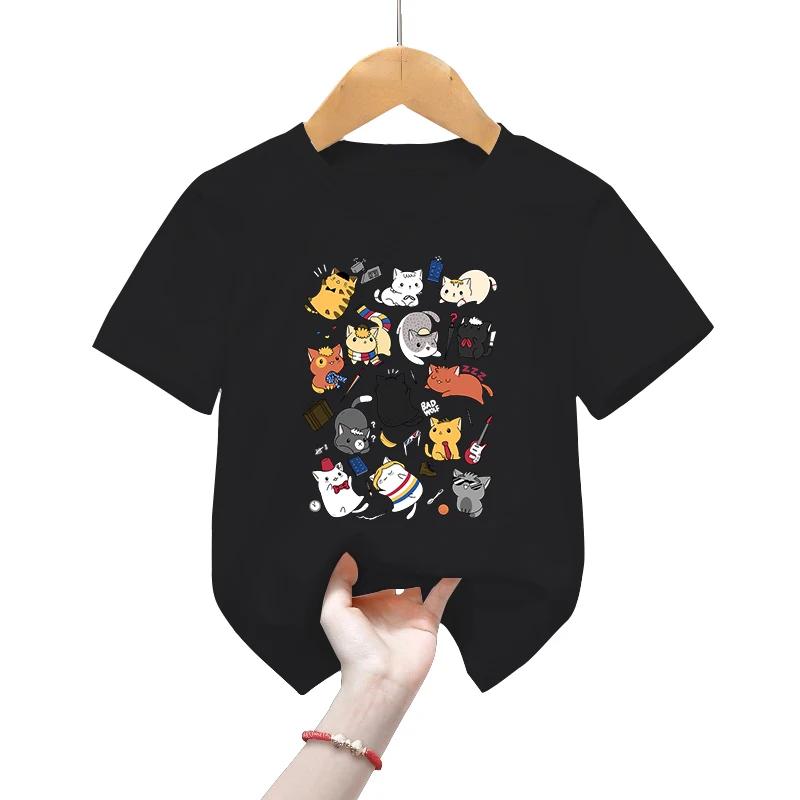 Kawaii dziecięce koszulki w wieku 2-13 lat Władca czasu kocięta klasyczne koszulki zwierzęca przestrzeń t-shirty chłopcy dziewczęta koszulki koty kreskówkowe koszule T-shirt dziecięcy