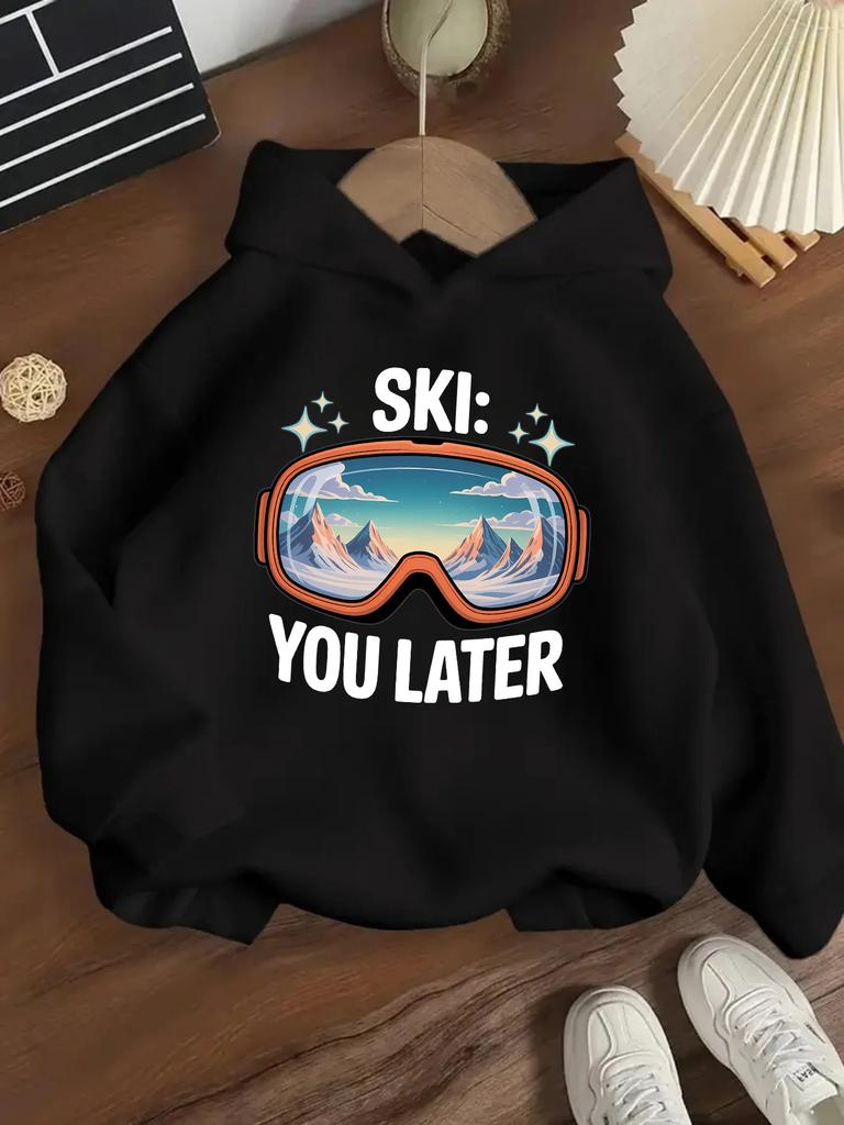Winter and autumn style children's ski goggles pattern pullover hoodie,everyday comfortable, breathable and warm pullover hoodie