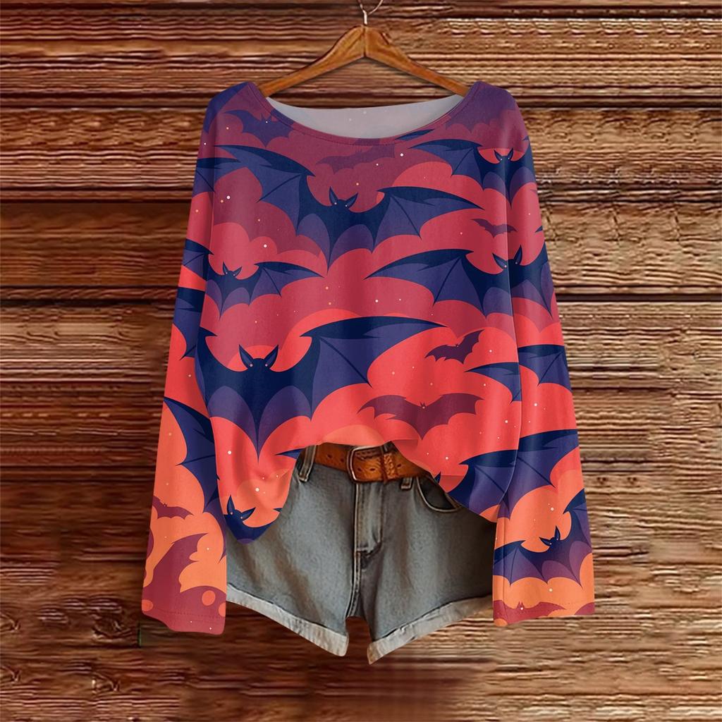 Koszulki z długim rękawem dla kobiet z nadrukiem graficznym Bluzki Casual Plus Size Podstawowe topy Pulower