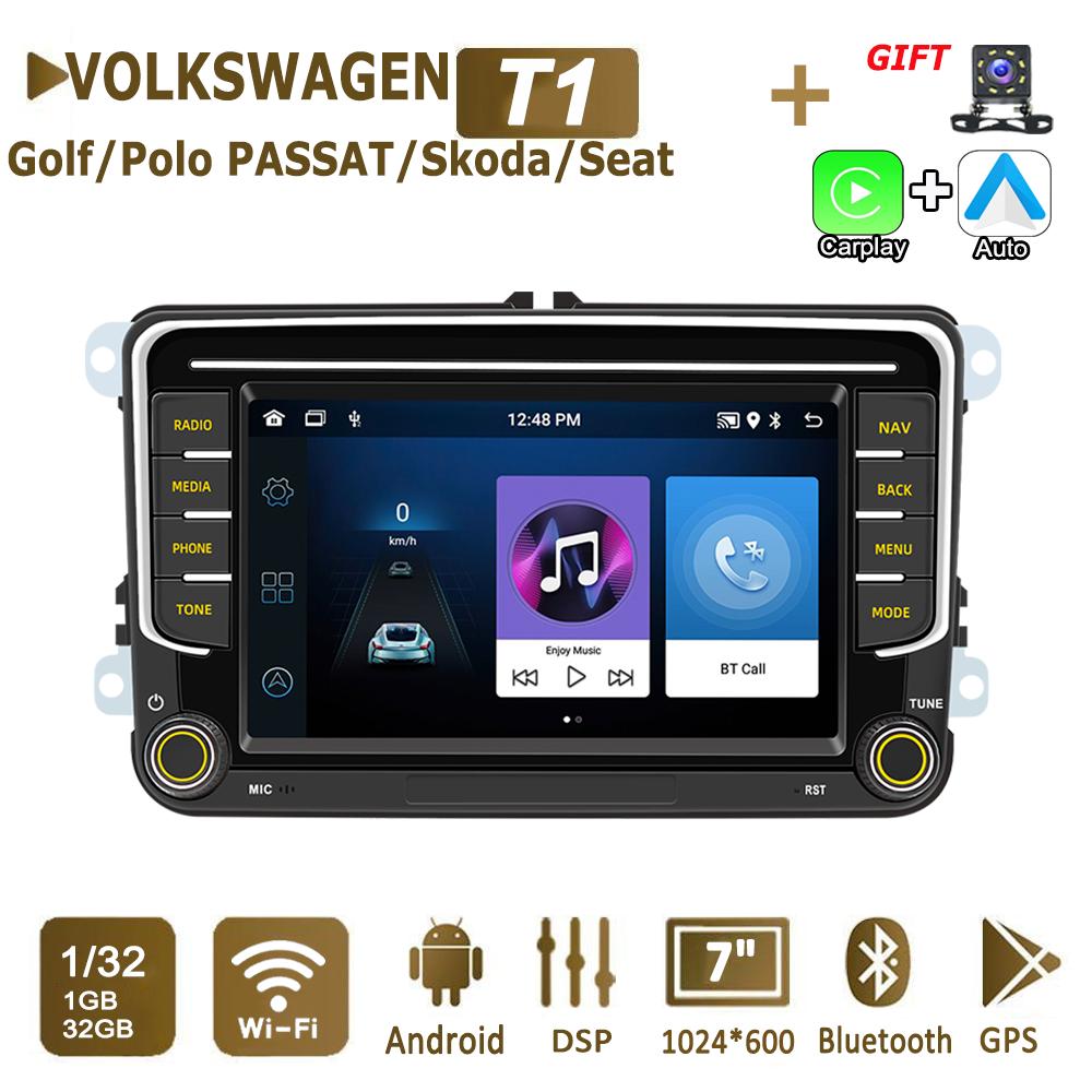 2Din bilradio Android for Volkswagen Golf 5 6 Polo Passat B6 B7 Jetta Caddy Touran Universal Multimedia Carplay Navigasjon GPS 2+64GB