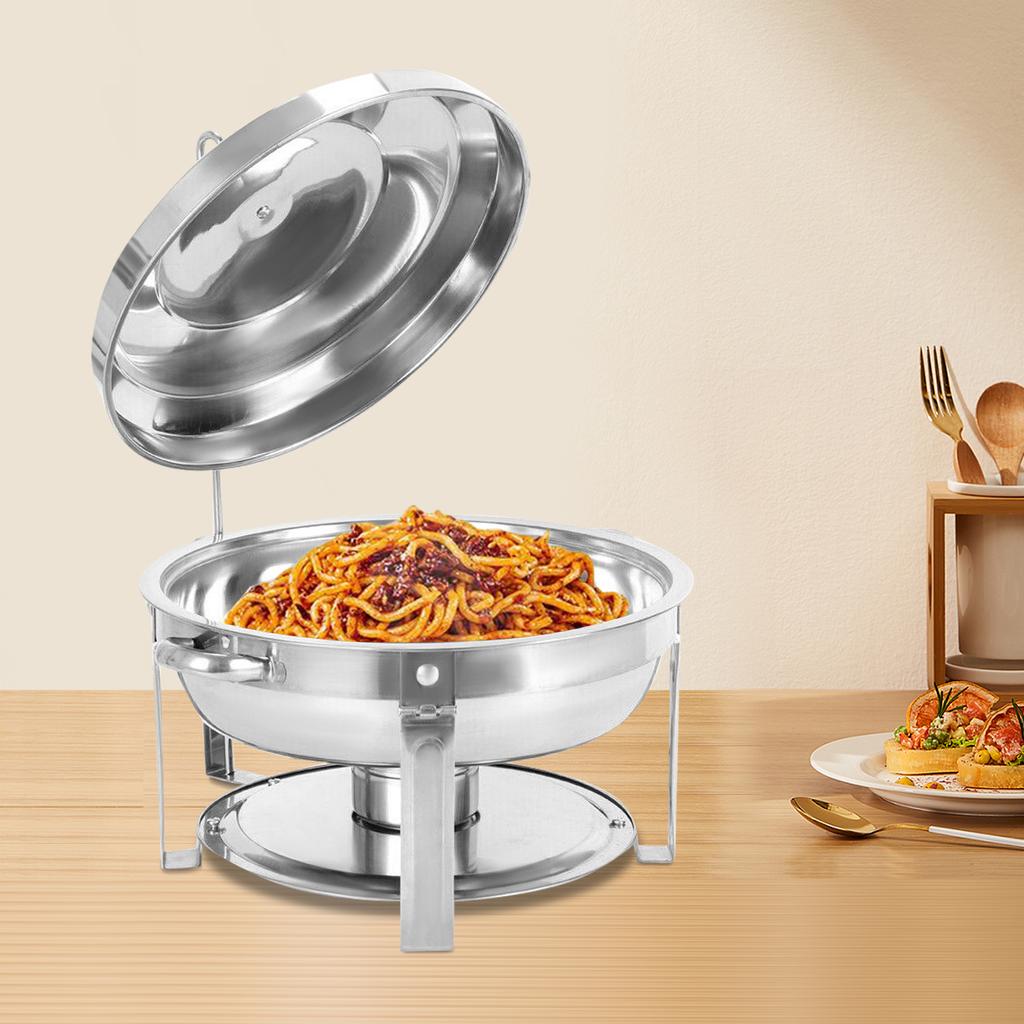 Round Chafing Dish with Lid & Fuel Can - 7.5L Stainless Steel Buffet Warmer for Catering, Wedding, Party - Dishwasher/Oven Safe