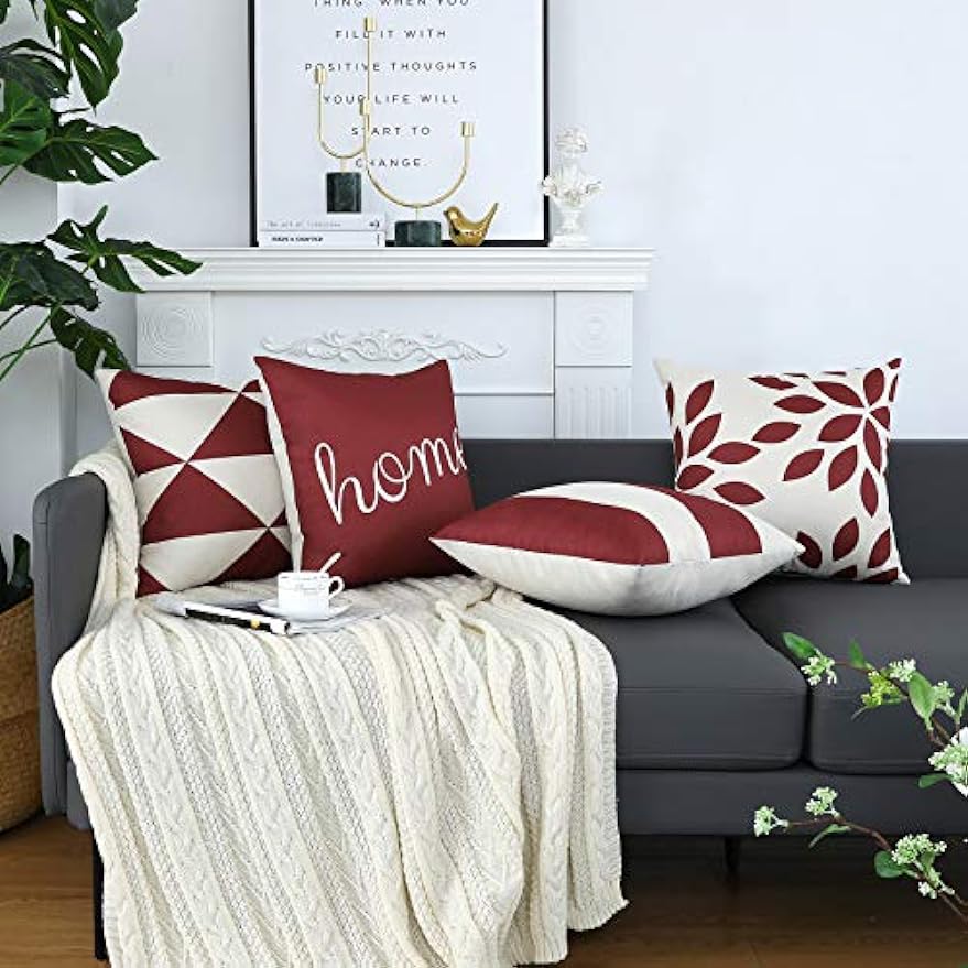 Rote geometrische moderne dekorative Kissenhülle für Kissen Wohnzimmer Sofakissenbezug 45x45 cm Kissenbezug Heimdekoration