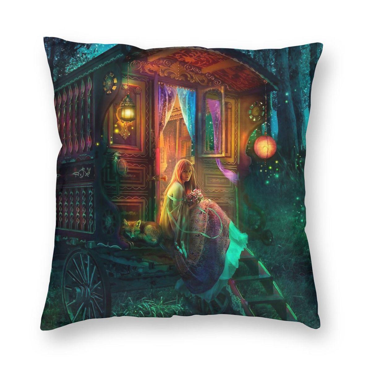Gypsy Caravan Firefly Square Pillowcase Polyester Linen Velvet Pattern Zip Decorative Throw Pillow Case Bed Cushion Cover 40x40cm