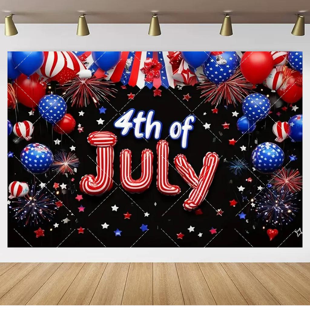 Sfondo Fotografico Patriottico per il 4 Luglio, Stendardo per il Giorno dell'Indipendenza Americana, Decorazione Photo Booth con Stelle e Strisce.