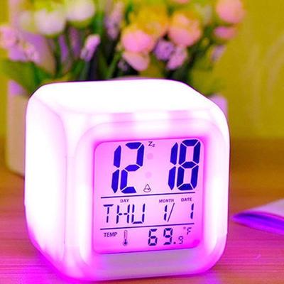 Alarm Clock LED 7 Colors Glowing Change Digital Light Alarm Clock Multi-Funtional Square Shape Clocks For Bedroom