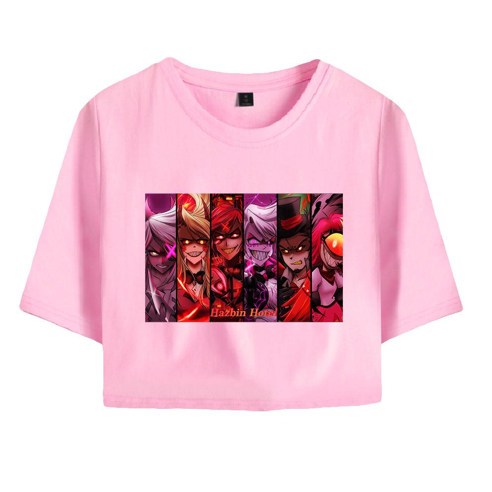 Módní Dámské Sexy Hazbin Hotel Grafický potisk Krátký rukáv Crop Top Legrační trička Hipster Cool Tops s výstřihem do O
