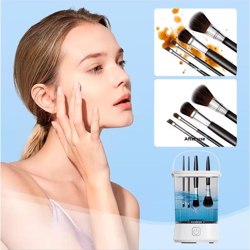 High-Speed Electric Makeup Brush Cleaner, Automatic Beauty Tool Cleaner for Makeup Brushes and Sponges, Portable Wireless Brush Washer, White